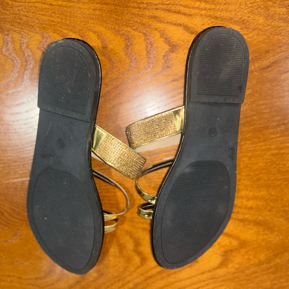 Glamorous Gold Slide Sandals For Women, Rhinestone Decor Multi Strap Sandals. - Picture 4 of 4